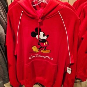 Disney Parks Mickey Nouse Park Logo Raglan Red Hoodie Pullover Unisex